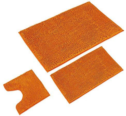 WohnDirect Badematten Set 3 teilig Orange • WC Vorleger (45x45cm), Badematte (50x80cm,70x120cm) • rutschfest waschbar Badezimmerteppich MIT WC-Ausschnitt