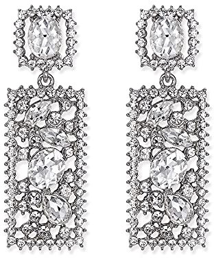 EVER FAITH Pendientes para mujer Colgante Orthogone Crystal Rhinestone Regalo Tono plateado claro