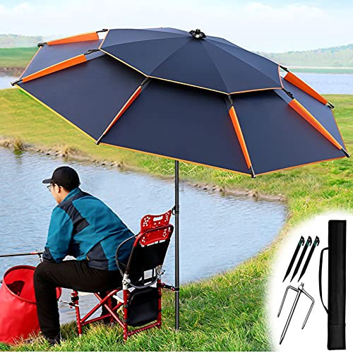 Refue Sombrilla Redondo para Playa, jardín, terraza, Pesca, protección UV50+, 16 Fibras de Vidrio, Gris/Negro, Parasol Exterior con Funda Protectora (Color : Black, Size : 240CM/7.8ft)