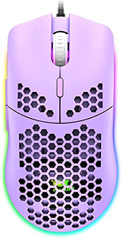 Hoopond M1 Pro Gaming Maus, 69G Honeycomb Shell Extrem leichte kabelgebundene Optical Maus, 6 RGB Farbwechselmodi 6400 DPI 6 Taste Programmierbare USB Computer-Maus für PC/Mac/Laptop /PS4, Lila