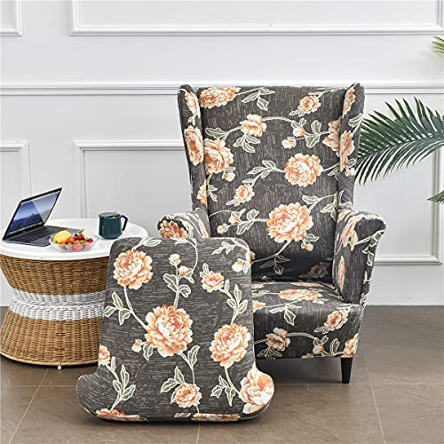 Highdi 2 Teilig Ohrensessel Überzug, Sessel-Überwürfe Ohrensessel Schonbezüge Bezug Sesselhusse Elastisch Stretch Tiger Stuhlbezug mit Armlehne Hohe Rückenlehne Universal (Rosa Pfingstrose)