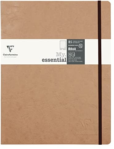 Clairefontaine 79443C - Notizbuch My.Essential Age Bag, Format B5 (19x25 cm), mit Fadenbindung, 96 Blatt nummeriert, dot/punktkariert, Papier elfenbein 90g, Beige, 1 Stück