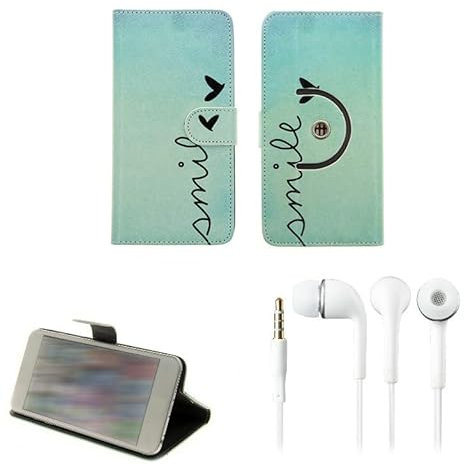 K-S-Trade Protective Case For Samsung Galaxy A33 5G 360° Wallet Case Protective Cover + In Ear Headphones Compatible With Samsung Galaxy A33 5G, 'smile' | Bookstyle Flip Case Bag