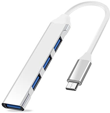 YAODHAOD USB C Hub Mini Splitter Aluminiumgehäuse 4 Port Verteiler, 1*USB 3.0 und 3*2.0, Multiexpander für MacBook Air, iOS, Android, Flash Drives, PS4 und Mehr Geräte (Silber Weiss C)