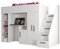 MEBLE KRYSPOL Party 14 Hochbett für Kinder, Jugendliche mit Stauraum - Etagenbett mit Schreibtisch, Kleiderschrank, Bücherregal und Trittleitern - 247x120x165 cm - Weiß, Weiß, Grau