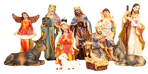 Moageme 11 Weihnachts Krippenfiguren Set Traditionelle Krippe Weihnachtskrippen Figuren Krippe Set Ornamente Mit Harzfiguren Statue, Christus Geburt Jesu Ornamente Geschenke Religiöse Figuren Jesus