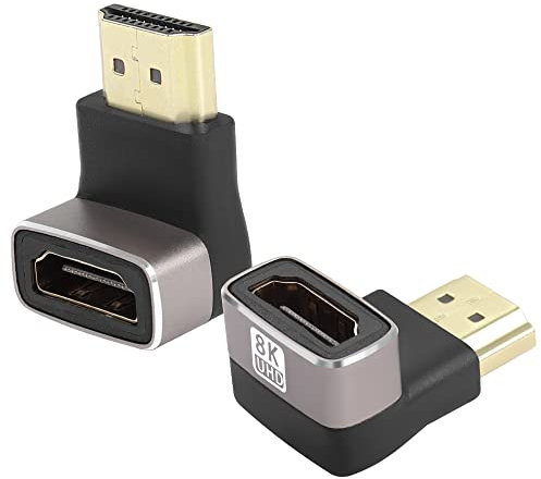 QIANRENON 8K 90 Degree Angle HDMI Male to Female Adapter Coupler HDMI 2.1 Right Angle L-Shape Extender,Support 8K@60Hz/4K@120Hz HDR, For TV Projector Laptop PC,2Pcs(Bend up)
