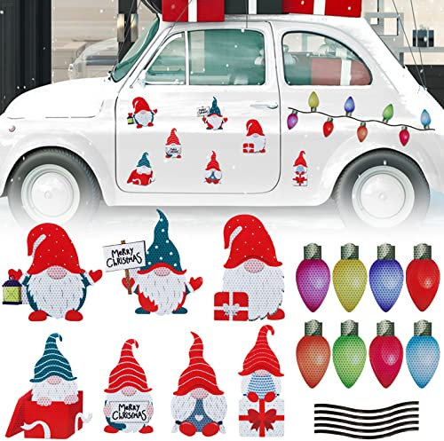 BETESSIN 20Pcs Auto Aufkleber Weihnachten Deko Magnet Kühlschrank Reflektierend Sticker Magnetisch Weihnachtsdeko Glühbirnen Weihnachtsmann Auto Deko Partydeko für Eisen-Oberfläche Tür Briefkasten