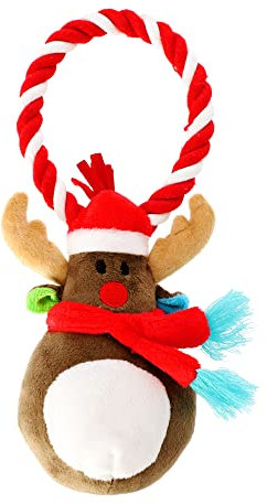 Dingo Plüsch Hundespielzeug Reintier 18 cm mit einem Seil,Geschenk für einen Hund Weihnachten Spielzeug mit einem Quietscher 17470