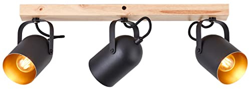 Brilliant Tronte Spotbalken 3flg gold/schwarz/holz, Metall/Holz, 3x D45, E14, 28 W