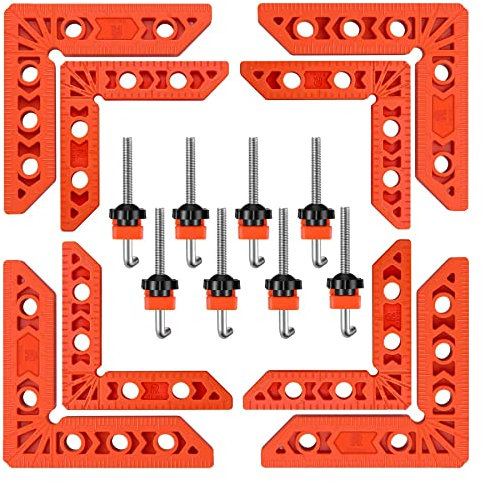 Relitec R 90 Degree Positioning Squares, Corner Clamp, Clamping Square Right Angle Clamp Woodworking Tool, ABS Plastic, Orange, Set of 8(3 4)