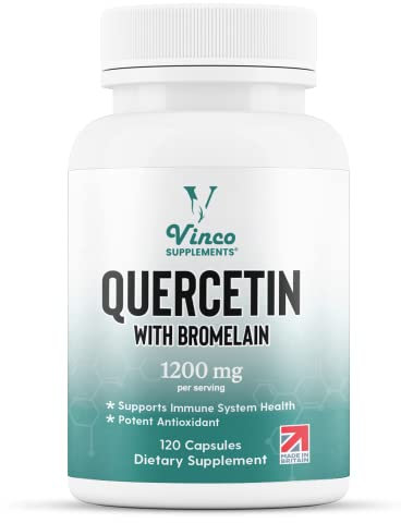 Vinco Quercetin Bromelain High Strength Supplement - Quercetin 1000mg & 200mg Bromelain Per Serving – Bromelain and Quercetin Supplement - Supports Immune System, Non-GMO & Gluten Free - 120 Capsules