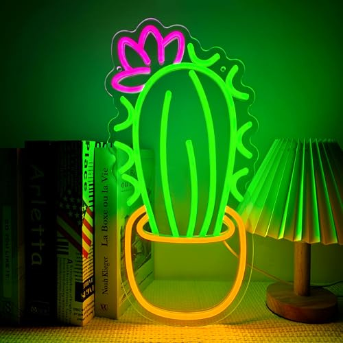 Artlast Cactus Neon Sign Potted Neon Light Cactus With a Flower LED Light Sign Plant Sign Houseplant Decoration Neon Aesthetic Decor for Bedroom Flower Store Birthday Holiday