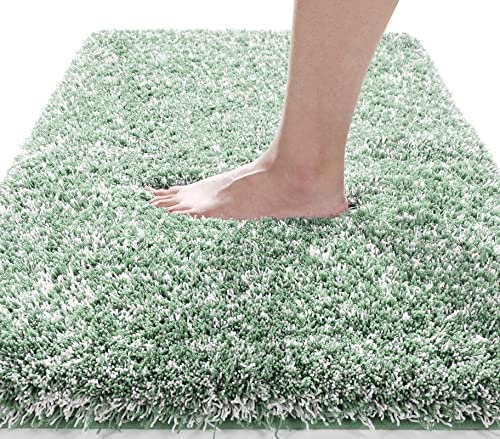 Yimobra Fluffy Plush Bath Mat, Super Soft Comfortable Non Slip, Water Absorbent Microfiber Bath Mat, Dries Quickly, Machine Washable Thick Bathroom Floor Rugs for Shower, 92x61 cm, Light Green
