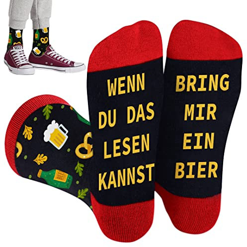 QXRXN Socken mit Spruch WENN DU DAS LESEN KANNST BRING MIR EIN BIER Socken Lustige Geschenke Geburtstagsgeschenk Herren 43-46, Kleine Weihnachtsgeschenke für Männer Frauen zum Geburtstag Weihnachten