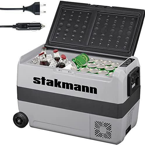 STAKMANN Frigorifero Portatile con Compressore 12V 220V, Frigo Congelatore con 2 Scomparti, Ruote e Manici Laterali, AC-DC 12/24 V, Ideale per Auto, Camper, Barca, Viaggi, Picnic (50 Litri)
