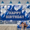 Toile de fond « Happy Birthday » bleu marine et argenté à paillettes pour photographie d'enfant, femme, homme, décoration de fête d'anniversaire - 210 x 150 cm