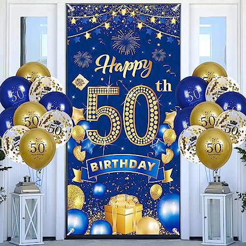50.Geburtstagsdeko Navy Blau Gold Banner mit Luftballons,50.Geburtstag Dekoration für 50 Jahre Männer Frauen 50th Birthday Geburtstags Türbanner 50 Latex Konfetti Ballon Jubiläum Geburtstag Party Deko