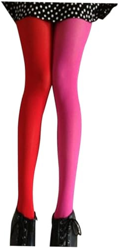 GALPADA Collants Fantaisie Bicolores Ab Pour Femme Style Asymétrique Gauche-droite Unique Élastique Couleur Rose Et Rouge Collants Élégants Pour Soirée Et Cadeau Féminin