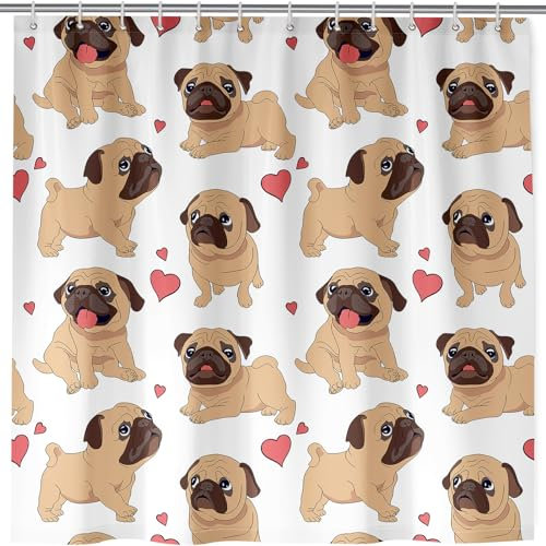 ANHOPE Lustiger Cartoon Hund Welpe Duschvorhang Anti-schimmel Wasserdicht Polyester Stoff Shower Curtains 180 x 180 cm Duschvorhänge Waschbar Bad Vorhäng für Badzimmer mit 12 Haken