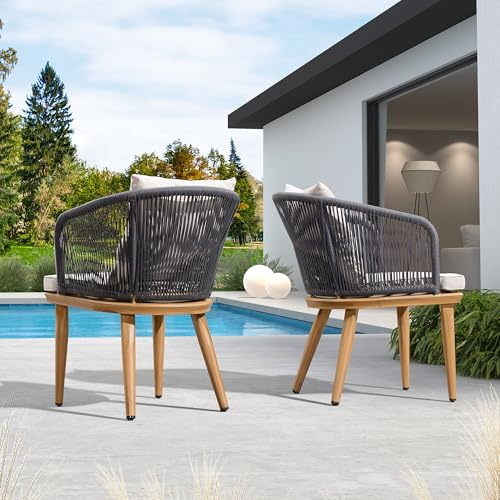 PURPLE LEAF Gartenstuhl wetterfest aus Aluminium Esszimmer Stuhl mit Teak-Öl-Finish 2er Set Terrassenstuhl Gartenmöbel Indoor Outdoor geeignet, Teak