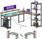 ODK Bürotisch Gaming Tisch Vintage Braun 155x140cm, Eckschreibtisch L-Form mit LED & Massivholz-Optik, Gaming Schreibtisch mit 2 Steckdosen + USB, Integrierte Ablagen Monitorständer in Vintage Braun