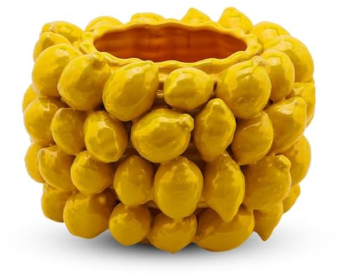 Edg - Enzo de Gasperi Tischvase für den Innenbereich mit gelben Zitronen, Bodenblumenhalter „Chakra“ aus Keramik, D31xH22 cm