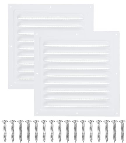 PATIKIL Dachbodenlüftungsabdeckung 8 x 8 Zoll, 2er Set Aluminium-Giebelbelüftungsgitter, mit Lamellen und Maschendraht inklusive Schrauben, für Außenwand, HVAC, Küche, Badezimmer