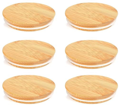 rflaueo 6pcs Gu Pot Lids Wooden Lid Compatible with Silicone Sealing Ring Reusable Airtight Glass Storage Can Lids for Gu Pot(U154-6)