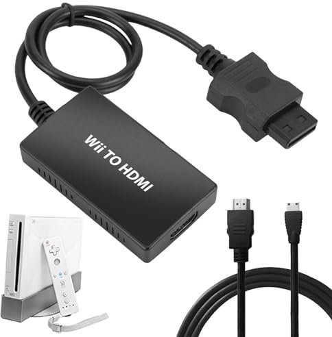 SPORWAY Wii auf HDMI Adapter mit HDMI Kabel, Wii HDMI Adapter 1080P/720P mit 3,5mm Stereo Audio Buchse Unterstützt, Wii HDMI Adapter für Smart TV Fernseher Beamer