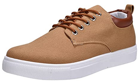 Generic Mocasines de cuero para hombre, zapatos de lona para caminar, con cordones, a la moda, casuales, sin cordones, zapatos casuales para hombre, Khaki, 41 1/3 EU, kybFaJGL2