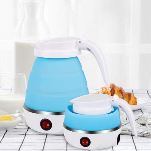 Mini Travel Kettle, Camping Kettle, Foldable Electric Kettles, Silicone Electric Water Boilers, Tea Coffee Maker,Collapsible Kettles with Separable Power Cord for Outdoor Hiking Camping (Blue)