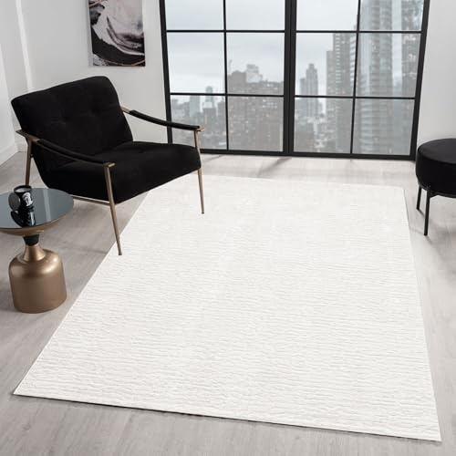 VIMODA Teppich Wohnzimmer Kurzflor Schlafzimmer läufer Hochtief-Muster/ 3D-Effekt Boho,Farbe:Creme;Maße:80x300 cm