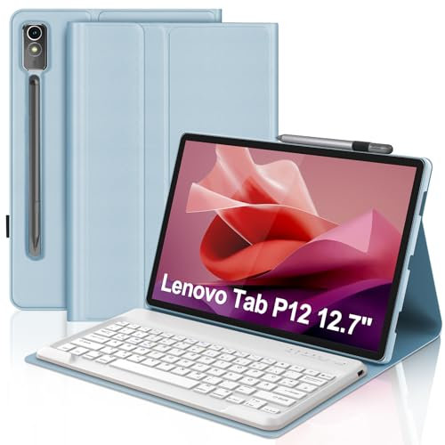 IVEOPPE Tastatur für Tab P12, Hülle mit Tastatur für P12 12.7 2023, Magnetische Kabelloser Bluetooth Abnehmbare QWERTZ Tastatur für P12 Pro Tablet 12,7, Babyblau