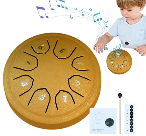 Steel Tongue Drum | 11.4 cm Zungentrommel | Handpan Hand Drum Percussion Instrument | 8 Noten - C Key Hand Pan Drum mit Notenbuch, Meditationstrommel mit Drumsticks für Anfänger Erwachsene Kinder