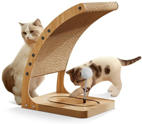 FURJOY - Rascador para gatos, almohadilla premium para rascar gatos con marco esmerilado sólido y juguete giratorio, rascador vertical curvado para gatos de interior, cartón rascador reemplazable para