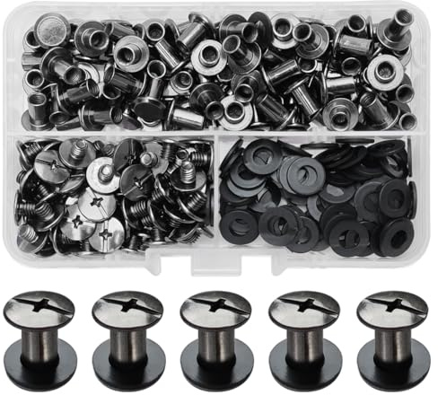 SHSMPXOY 80 Set Rivetti a Vite, M5 x 8 mm Rivetti Chicago, Viti Chicago Screws Chicago Book Viti,Viti Chicago di ricambio in Metallo per Borse, Libri, Collari, Zaini, Guinzagli per Cani (Nero Lucido)