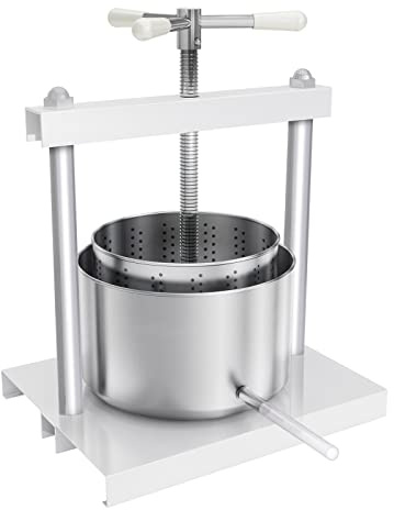 SUBTLETY 5L Manuell Obstpresse Edelstahl Weinpressen Tragbare Fruchtpresse Maischepresse Saftpresse mit Handkurbel & Doppel-Pressnetz für Beeren Fruchtsäfte Obstweine Apfelsaft