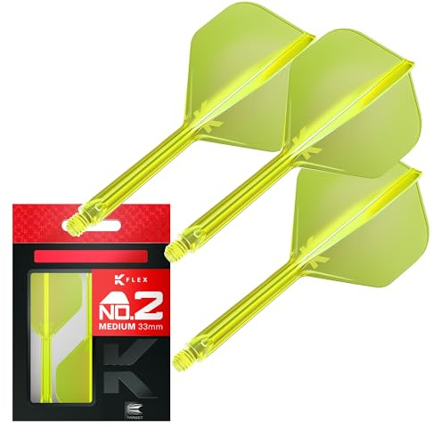 Target Darts K Flex Integrierter Dart-Flug und -Schaft, Nr. 2 Gelb (Mittel) | 3er-Pack K-Flex - Nr. 2, Kflex Precision Moulded 2-In-1 Dart Flights and Dart Stem | Professionelles Dartzubehör