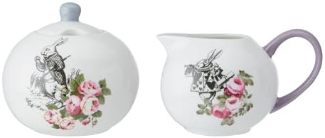 MIKASA and The V&A Sugar and Creamer Set, Bone China Sugar Bowl and Milk Jug, Alice in Wonderland Teaware, Dishwasher Safe & Gift Boxed