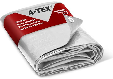 A-TEX® Abdeckplane 140 g/m² (Weiß, 6 x 12 m) | Verschiedene Stärken, Größen und Farben wählbar | Plane mit Ösen | Gewebeplane Gartenplane Zelt Holzplane | wasserdicht | reißfest | UV-stabilisiert
