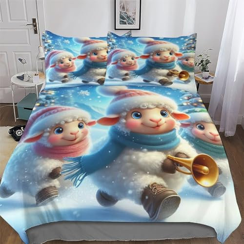 AAPZY süßes Schaf Bettwäsche Weiche Mikrofase Bettbezug Und Kissenbezüge Mit Reißverschluss 3teiligr Für Erwachsene Teenager Kinder Bettbezüge Angenehme Bettdeckenbezug King (220x240cm)