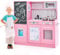 COSTWAY Cocina de Juguete de Madera, Cocinita Infantil con Pizarra, Teléfono, Microondas, Fabricador de Hielo, Lavavajillas, Horno y Sonidos Simulados para Niños y Niñas de 3-6 Años (Rosa)