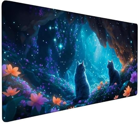 Mousepad Katze Mousepad XXL 700x400x3mm Mauspad Glühwürmchen,Mit VernäHte Kanten Schreibtischunterlage,rutschfeste,langlebiges,Verbessert PräZision Und Geschwindigkeit für Büro Männer Geschenke XZ-7