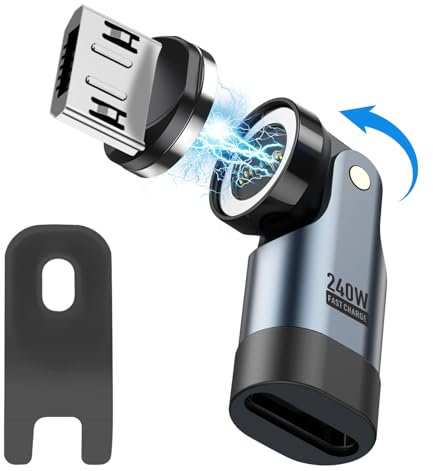 AXFEE 9 Pin 240W Typ C Schnelllade Magnet Adapter, [1 Stück] 540° USB C auf Micro, Magnetisches Stecker, Ersatzstecker Phone Staubschutz Verbinder für Megnetisches USB Ladekabel
