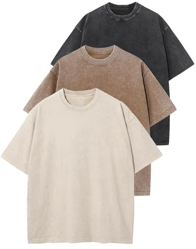 Wyeysyt 3 Pack Oversized Tshirts for Women Vintage Washed Baggy Tees Cotton Short Sleeves Acid Shirts Unisex Tops