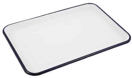 SECFOU Retro Rectangle Enamel Serving Tray for Oven Chicken Roasting Pan Grilling Pan White Baking Sheet Family Size Multi-Functional Kitchenware