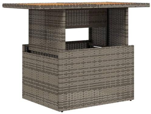 Homvdxl Rattan Optik Garten Couchtisch Höhenverstellbar 100x55cm Kleiner Würfel Gartentisch Wetterfest Tisch Terrasse Essmöbel mit Holztischplatte (Grau-Holz)