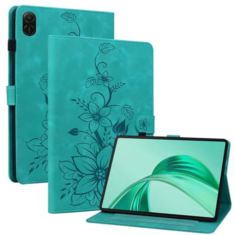 Rosbtib Funda para Honor Pad X8a 2024 11 Pulgadas, Funda Protectora de Visualización Multiángulo con [Ranura para Tarjetas] [Cierre Magnético], Lirios Verde