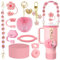 Stanley Cup Accessoires Rose, 11 Pièces Accessoire Stanley Cup Anti Fuite Compatible avec Stanley Cup 1,2l & 850ml, Couvercles de Paille pour Tasse Stanley, Bande Antidérapante pour Bouteille d'Eau